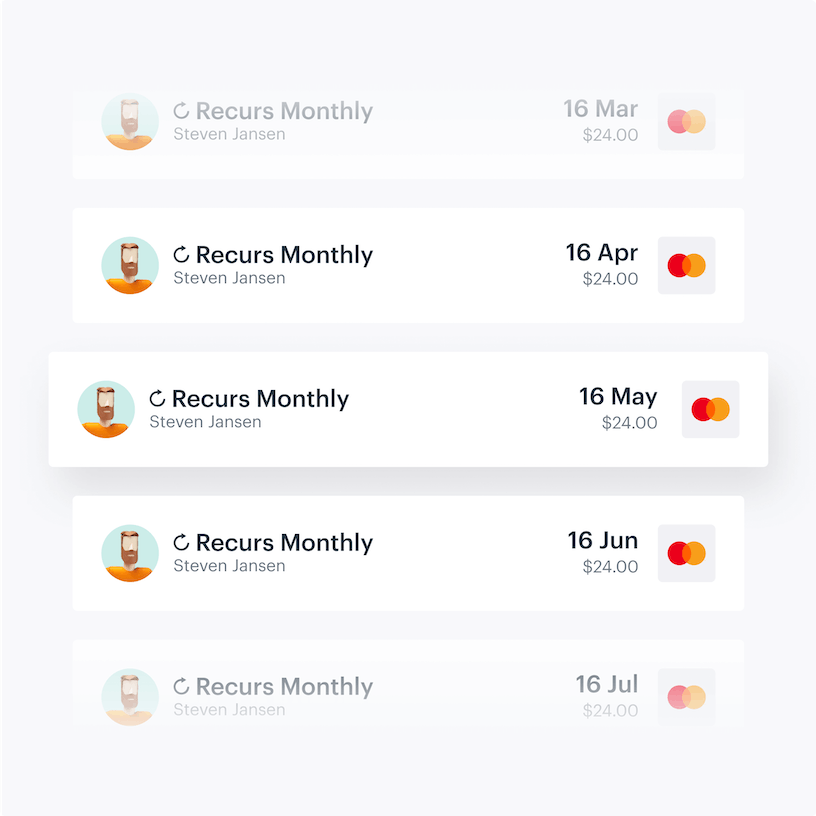 Recurring monthly payment cards from MoonClerk