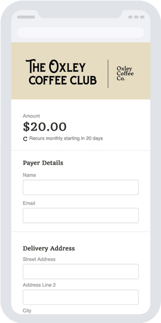 Oxley Coffee custom MoonClerk checkout design